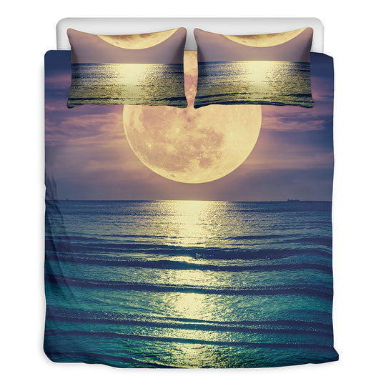 Moon Beach Print Duvet Cover Bedding Set