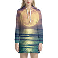 Moon Beach Print Pullover Hoodie Dress
