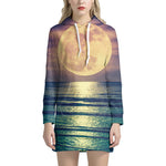 Moon Beach Print Hoodie Dress