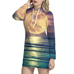 Moon Beach Print Hoodie Dress