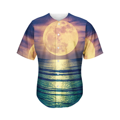 Moon Beach Print Men's Baseball Jersey
