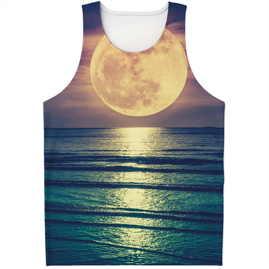 Moon Beach Print Men's Tank Top