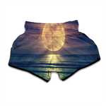 Moon Beach Print Muay Thai Boxing Shorts