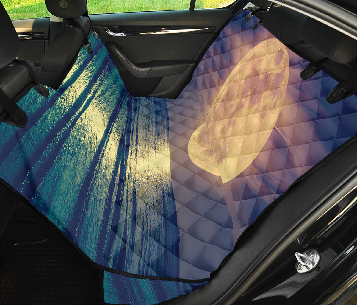 Moon Beach Print Pet Car Back Seat Cover