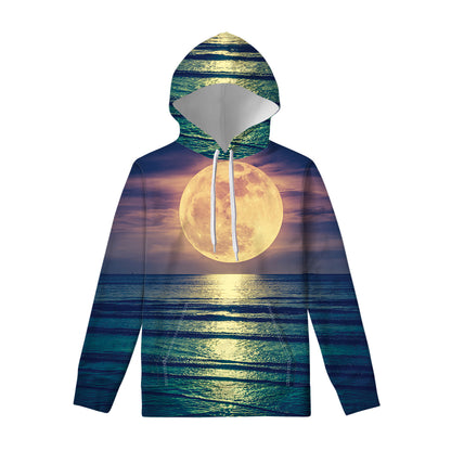 Moon Beach Print Pullover Hoodie