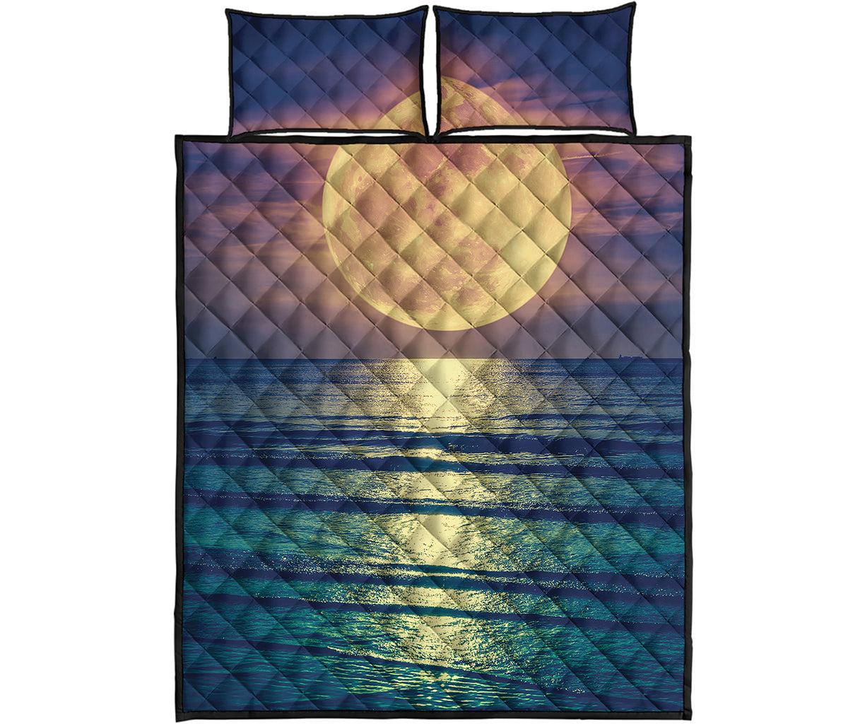 Moon Beach Print Quilt Bed Set