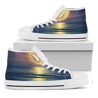 Moon Beach Print White High Top Shoes