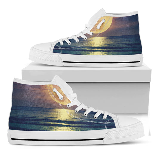 Moon Beach Print White High Top Shoes