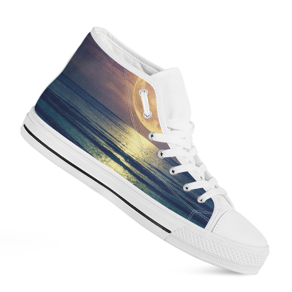 Moon Beach Print White High Top Shoes