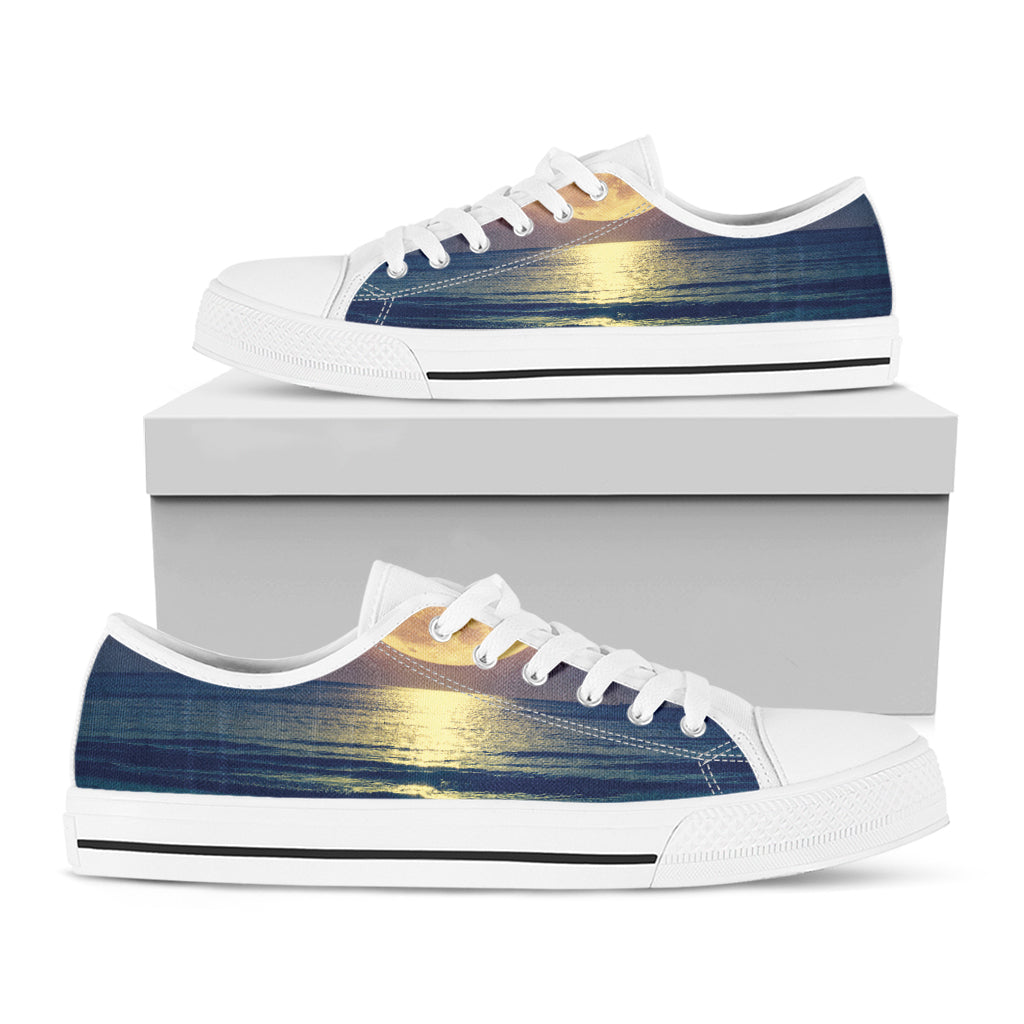 Moon Beach Print White Low Top Shoes