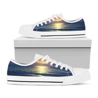 Moon Beach Print White Low Top Shoes