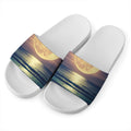 Moon Beach Print White Slide Sandals