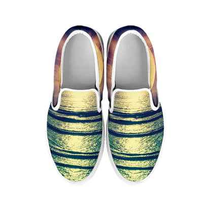 Moon Beach Print White Slip On Shoes