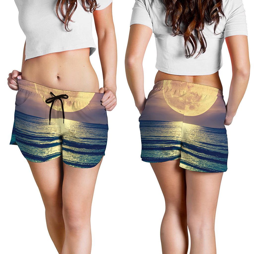 Moon Beach Print Women's Shorts