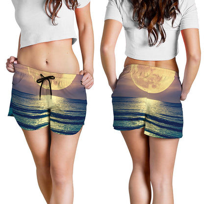 Moon Beach Print Women's Shorts