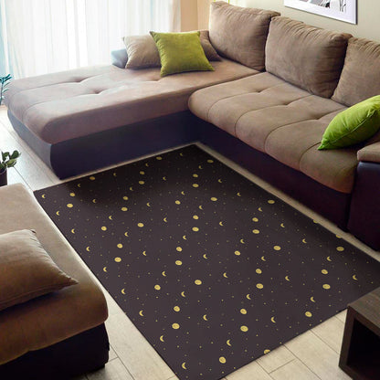 Moon Phase And Stars Pattern Print Area Rug