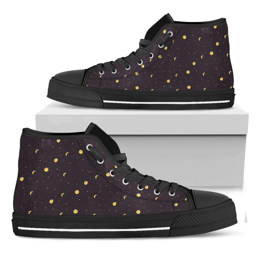 Moon Phase And Stars Pattern Print Black High Top Shoes