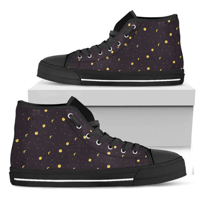 Moon Phase And Stars Pattern Print Black High Top Shoes