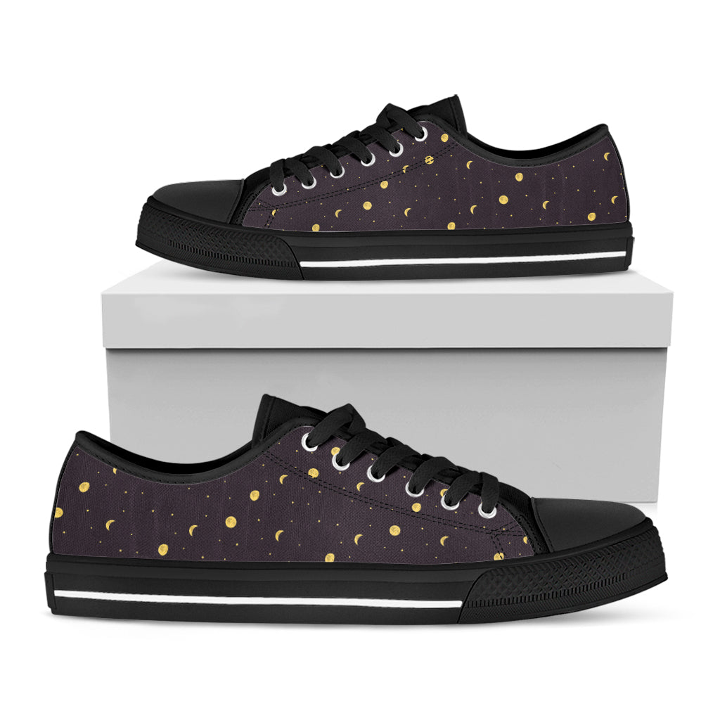 Moon Phase And Stars Pattern Print Black Low Top Shoes