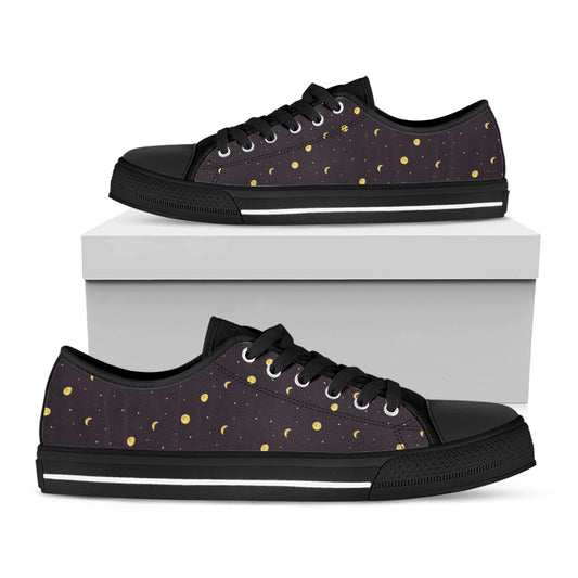 Moon Phase And Stars Pattern Print Black Low Top Shoes
