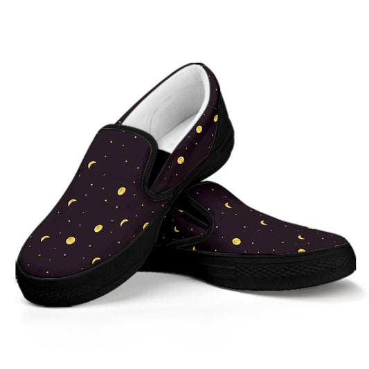Moon Phase And Stars Pattern Print Black Slip On Shoes