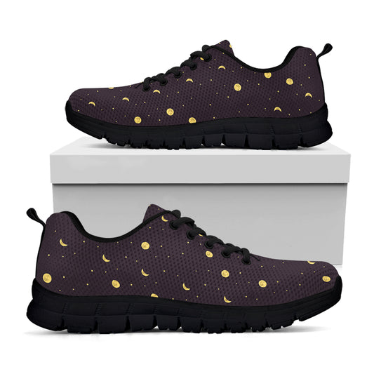 Moon Phase And Stars Pattern Print Black Sneakers