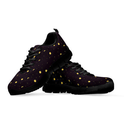 Moon Phase And Stars Pattern Print Black Sneakers