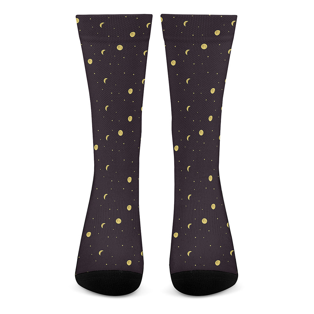 Moon Phase And Stars Pattern Print Crew Socks