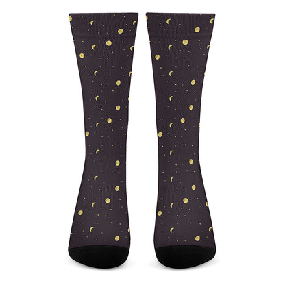 Moon Phase And Stars Pattern Print Crew Socks