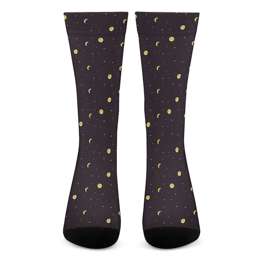 Moon Phase And Stars Pattern Print Crew Socks