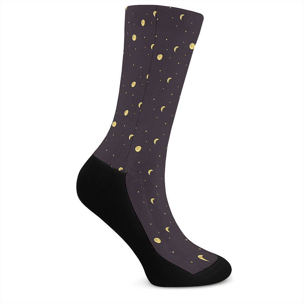 Moon Phase And Stars Pattern Print Crew Socks