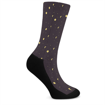Moon Phase And Stars Pattern Print Crew Socks
