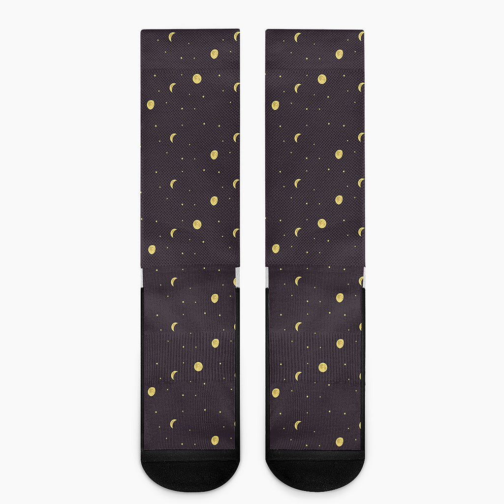 Moon Phase And Stars Pattern Print Crew Socks