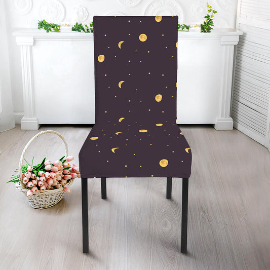 Moon Phase And Stars Pattern Print Dining Chair Slipcover