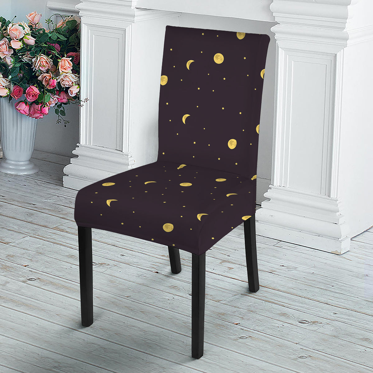 Moon Phase And Stars Pattern Print Dining Chair Slipcover