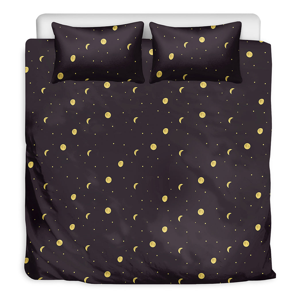 Moon Phase And Stars Pattern Print Duvet Cover Bedding Set