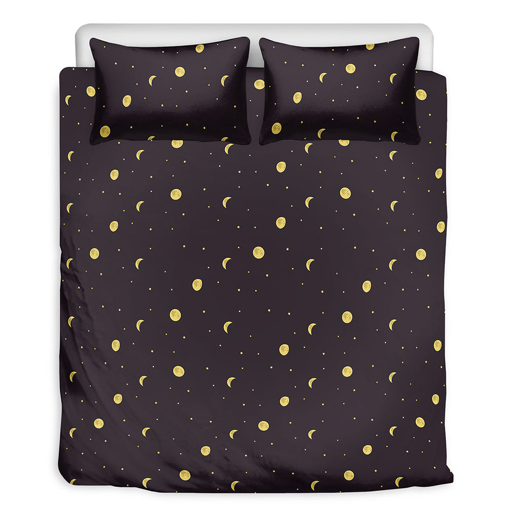 Moon Phase And Stars Pattern Print Duvet Cover Bedding Set