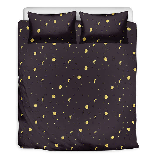 Moon Phase And Stars Pattern Print Duvet Cover Bedding Set