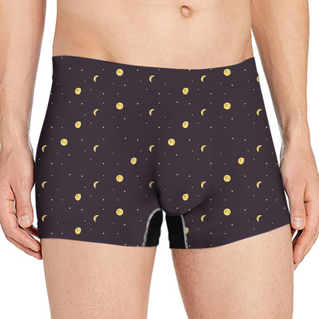 Moon Phase And Stars Pattern Print Men's Boxer Briefs