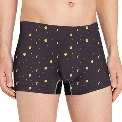 Moon Phase And Stars Pattern Print Men's Boxer Briefs