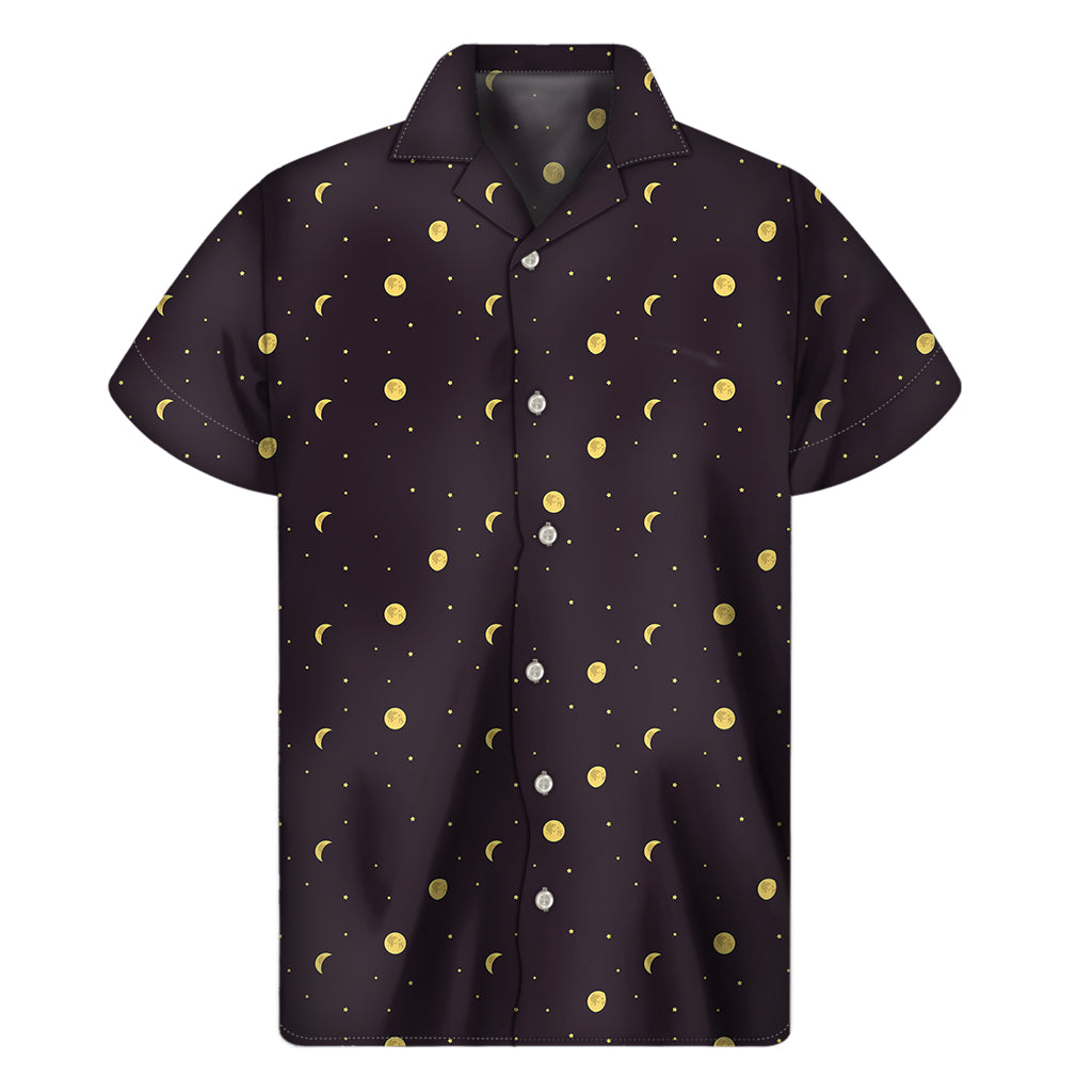 Moon Phase And Stars Pattern Print Men's Short Sleeve Shirt