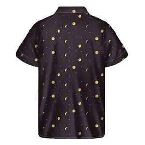 Moon Phase And Stars Pattern Print Men's Short Sleeve Shirt