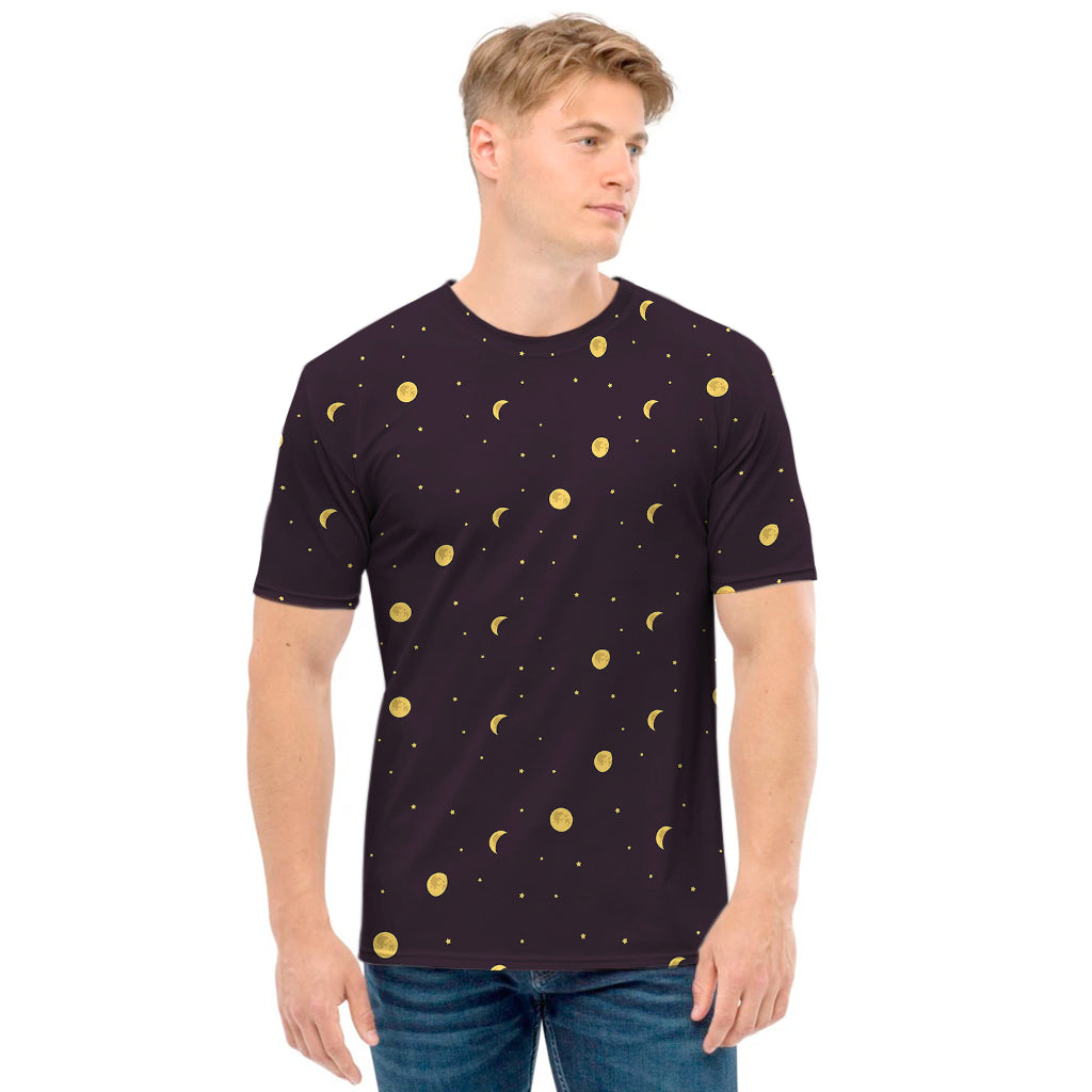 Moon Phase And Stars Pattern Print Men's T-Shirt