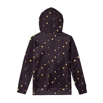 Moon Phase And Stars Pattern Print Pullover Hoodie
