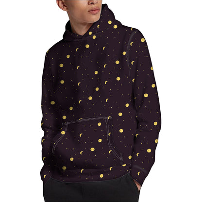 Moon Phase And Stars Pattern Print Pullover Hoodie