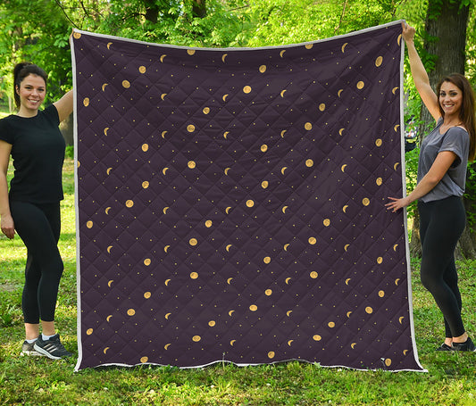 Moon Phase And Stars Pattern Print Quilt