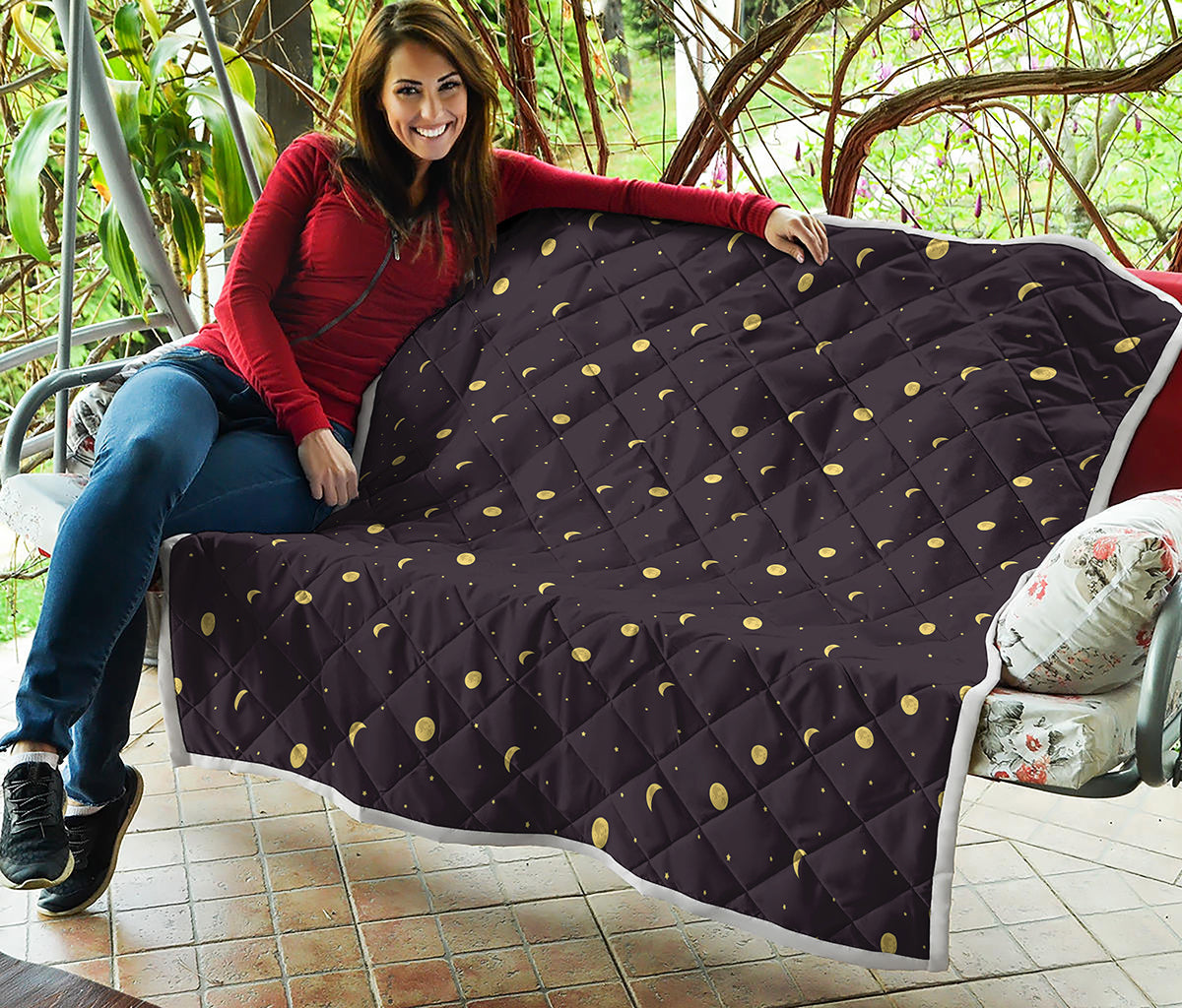 Moon Phase And Stars Pattern Print Quilt
