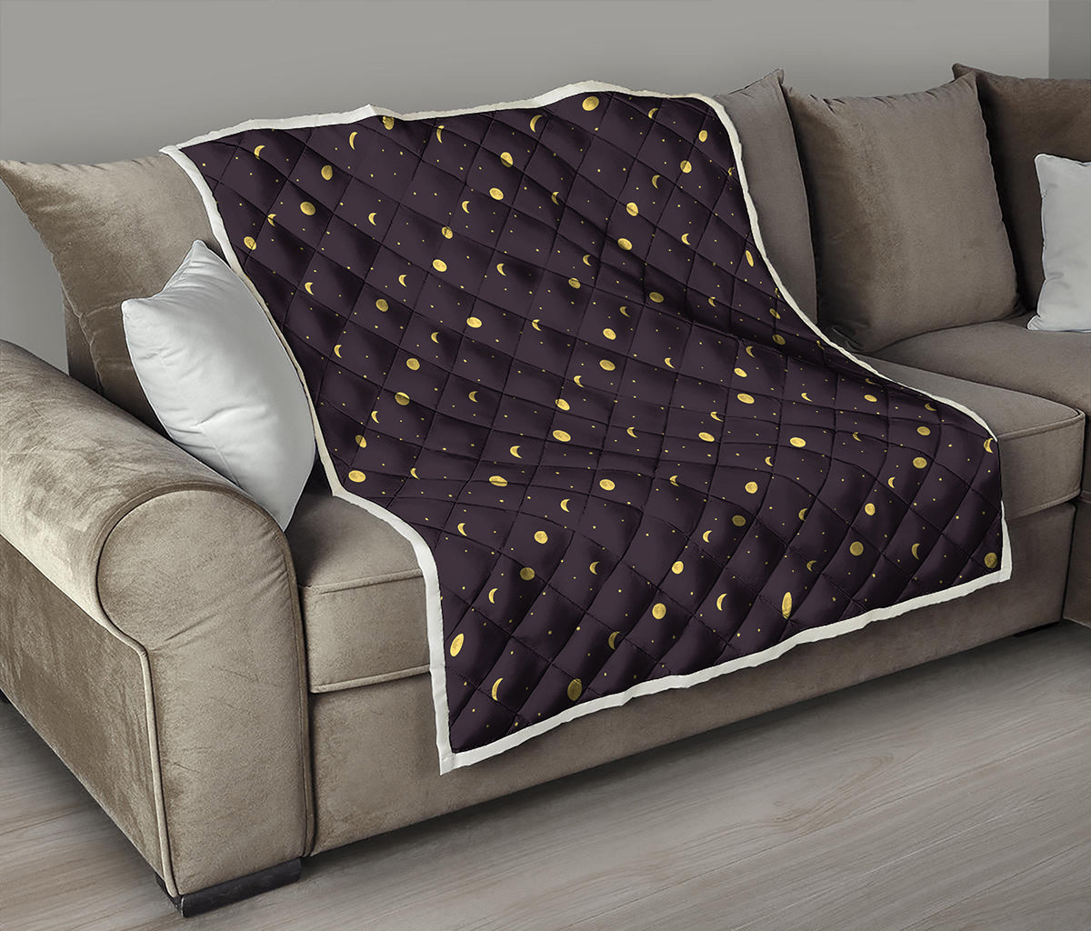 Moon Phase And Stars Pattern Print Quilt