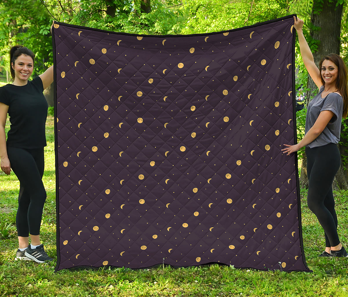 Moon Phase And Stars Pattern Print Quilt