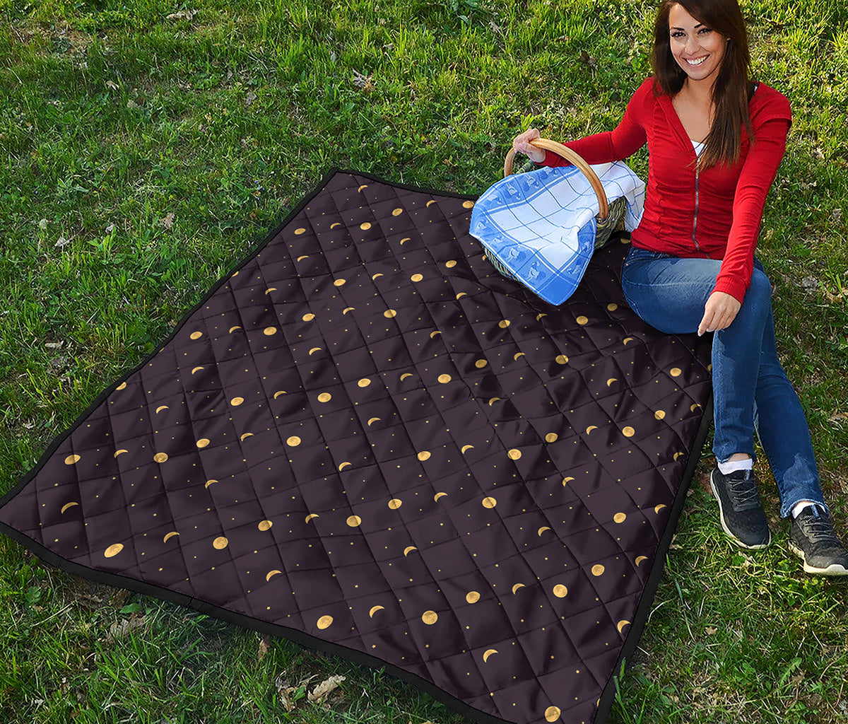 Moon Phase And Stars Pattern Print Quilt